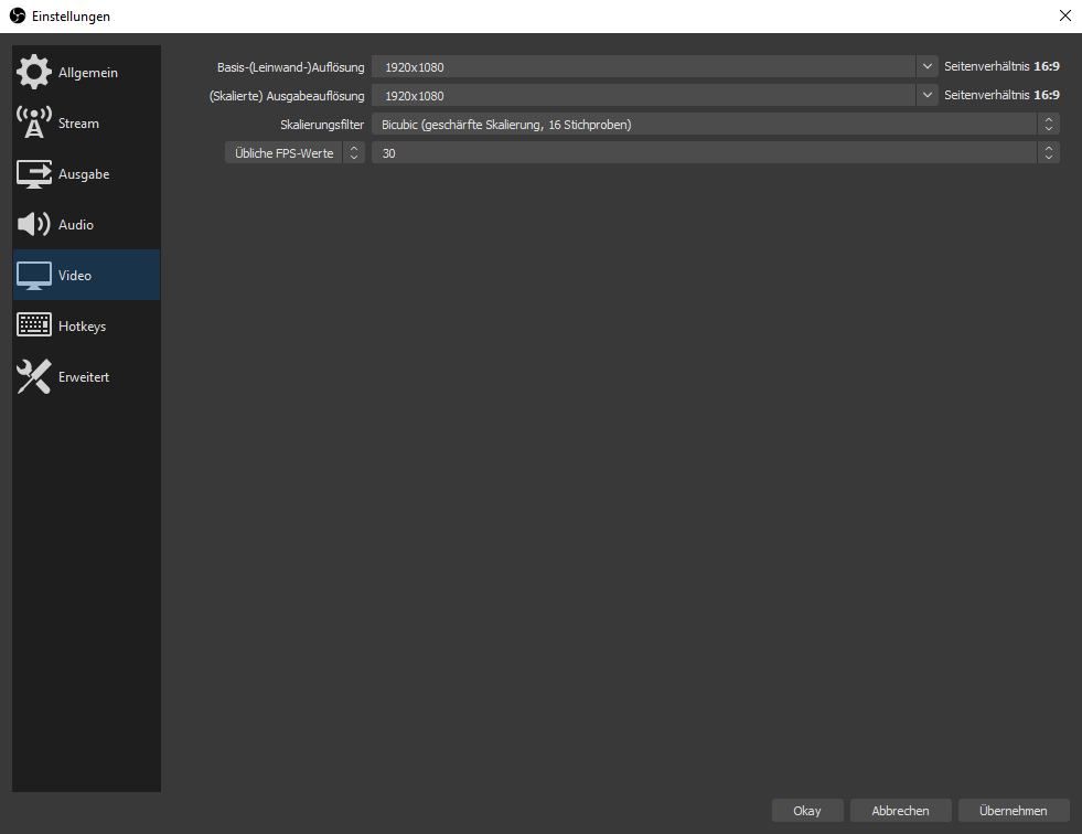 OBS Einstellungen