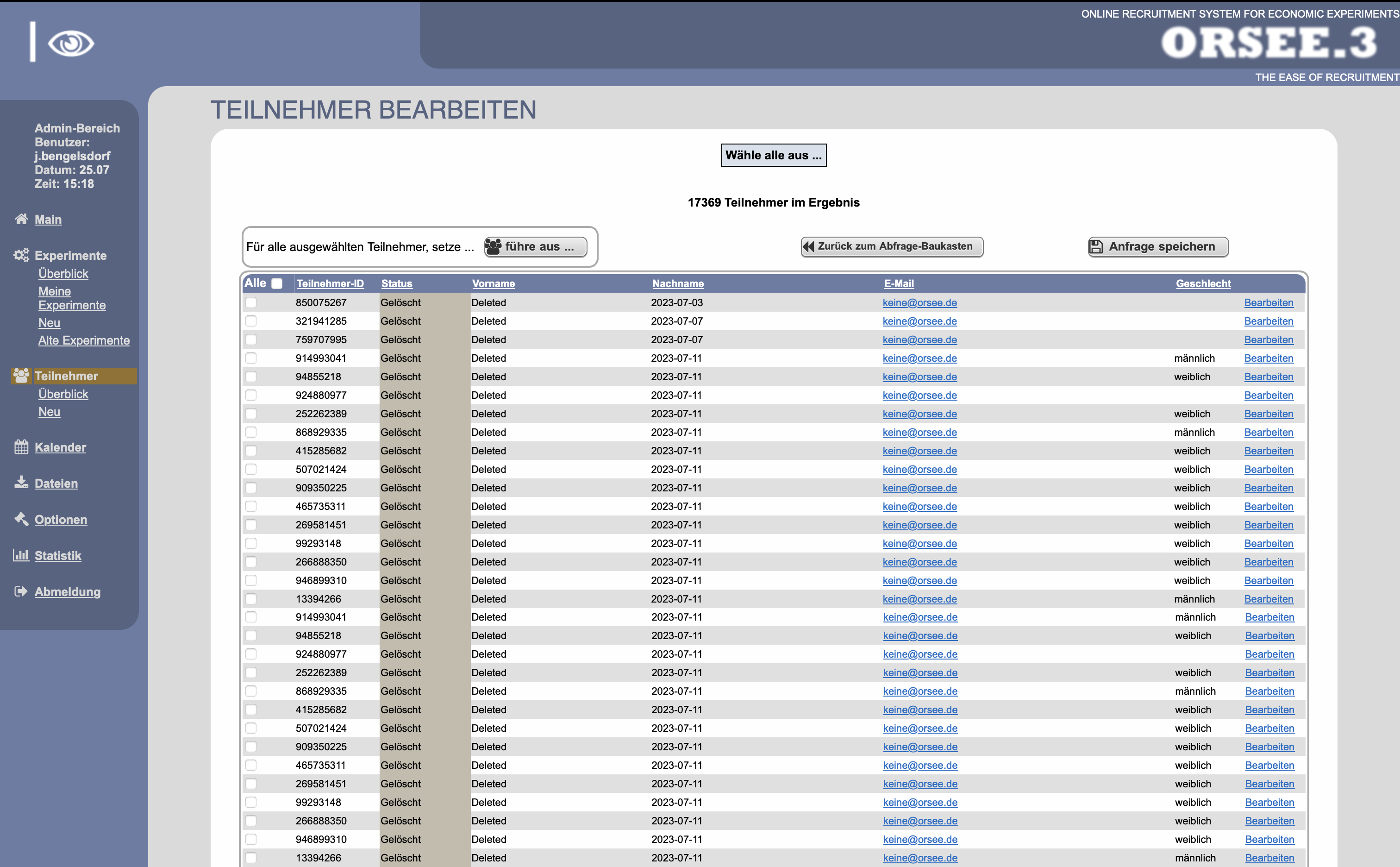 Auflistung aller Teilnehmer