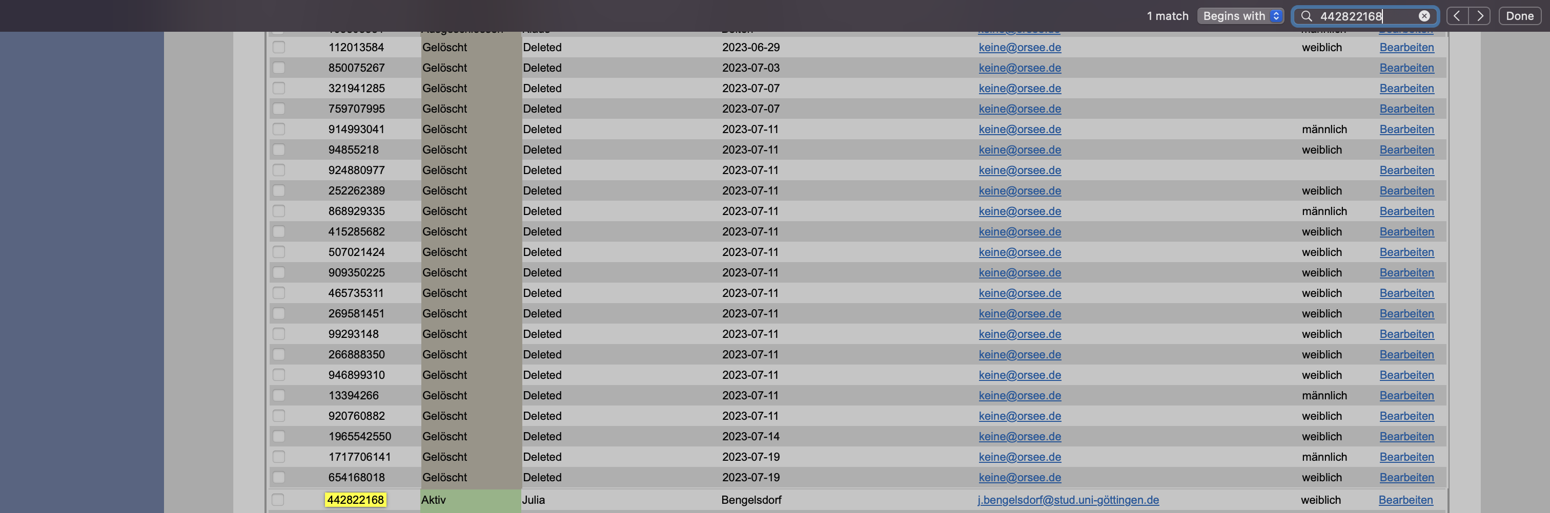 Suchen der Teilnehmer-ID