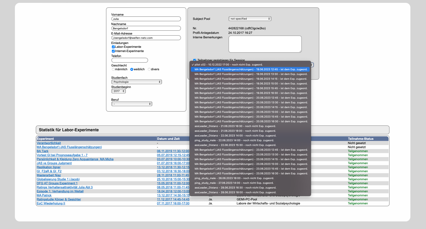 Teilnehmer registrieren für Session