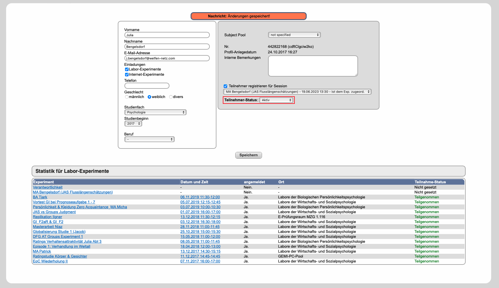 Speichern der Änderungen